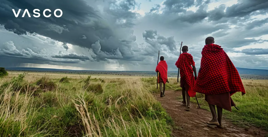 O imagine cu locuitori nativi ai Africii călătorind.