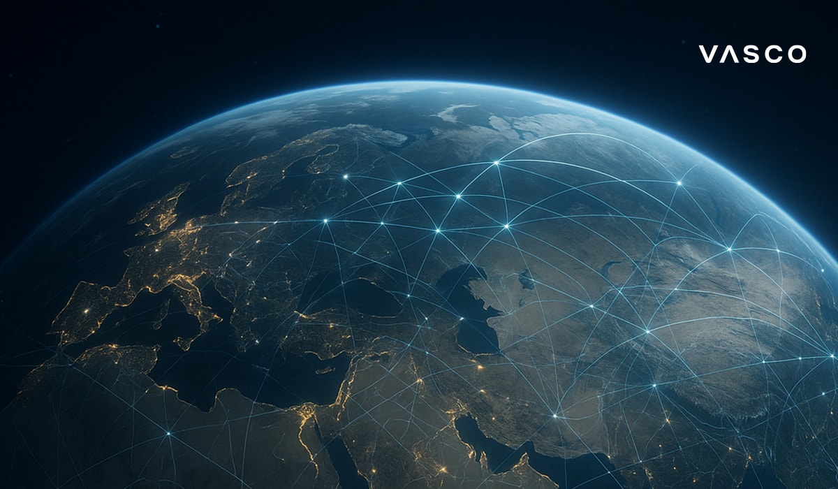 O imagine globală a Pământului cu linii de rețea iluminate, simbolizând acoperirea și conectivitatea la nivel mondial a Vasco Translator.
