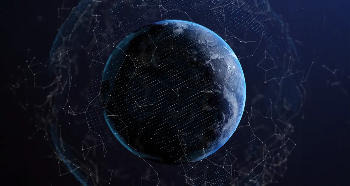 Glob pământesc cu conexiuni de rețea, simbolizând accesul gratuit la internet în aproape 200 de țări.